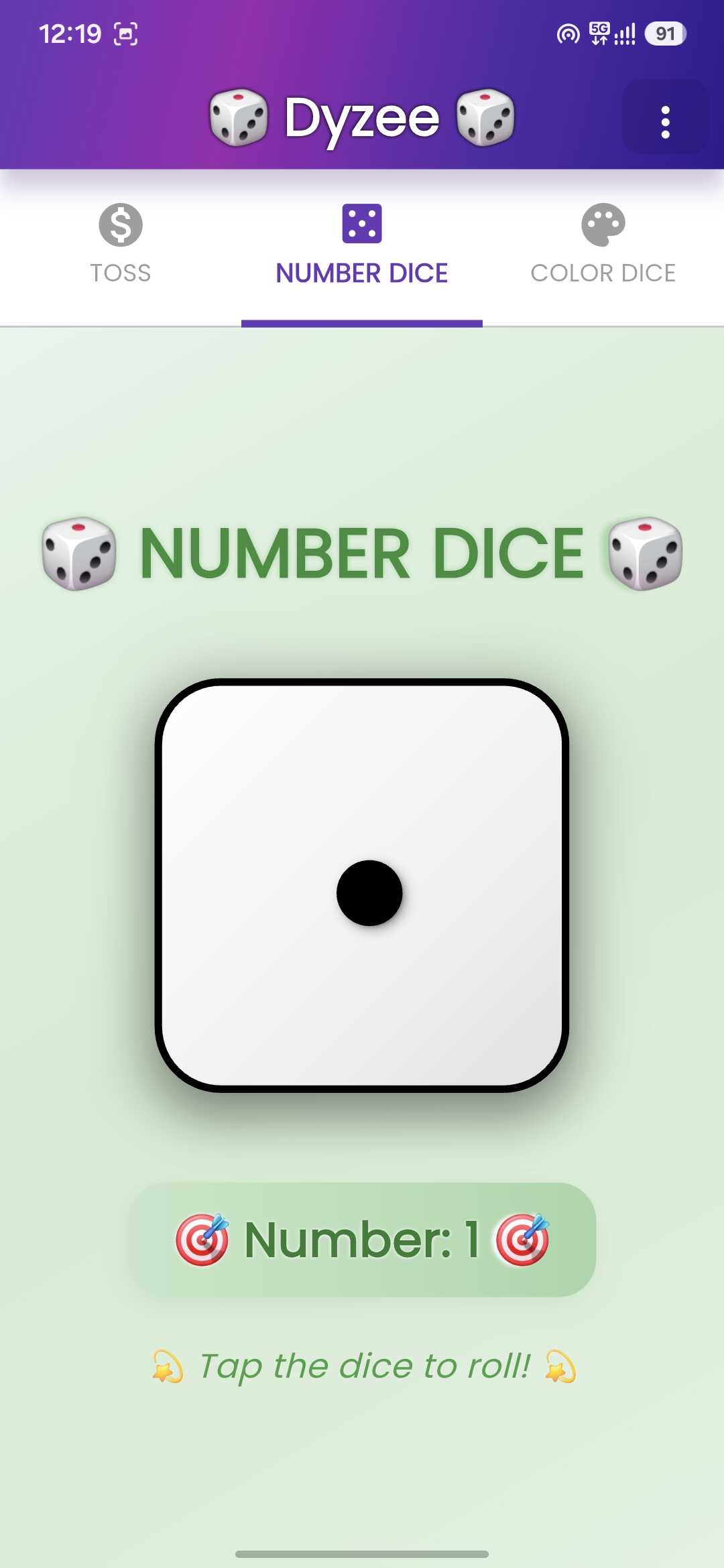 Dyzee dice and coin toss app screenshot